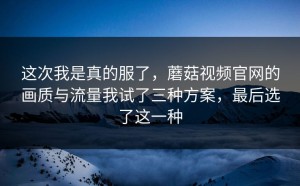 这次我是真的服了，蘑菇视频官网的画质与流量我试了三种方案，最后选了这一种