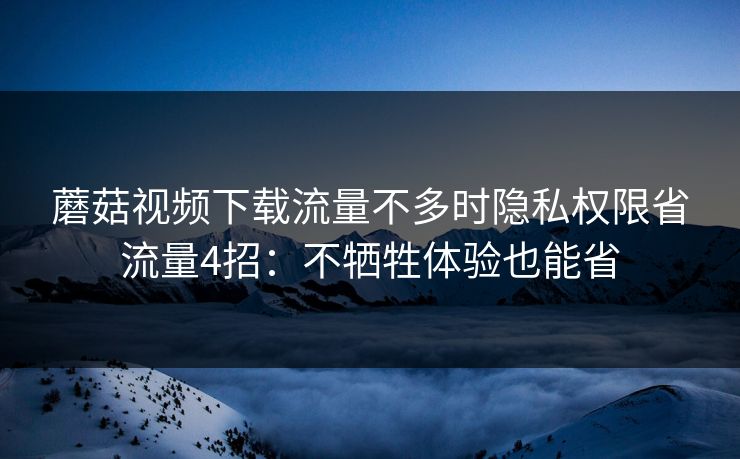 蘑菇视频下载流量不多时隐私权限省流量4招:不牺牲体验也能省 蘑菇视频下载流量不多时隐私权限省流量4招:不牺牲体验也能省